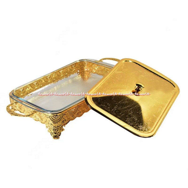 Krishome Food Platter With Lid Food Warmer Gold 2.8L Tempat Pemanas Makanan Kuning Emas