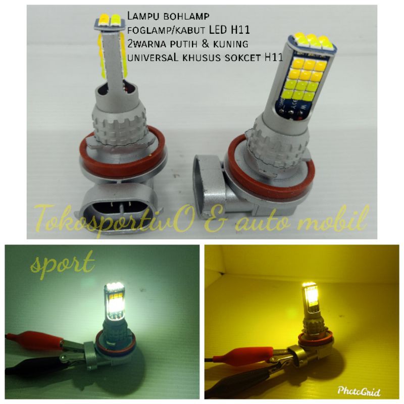 Lampu Bohalmp foglamp kabut LED H11 2warna putih &amp; kuning 1set isi 2pcs Lampu LED Mobil H11 2warna