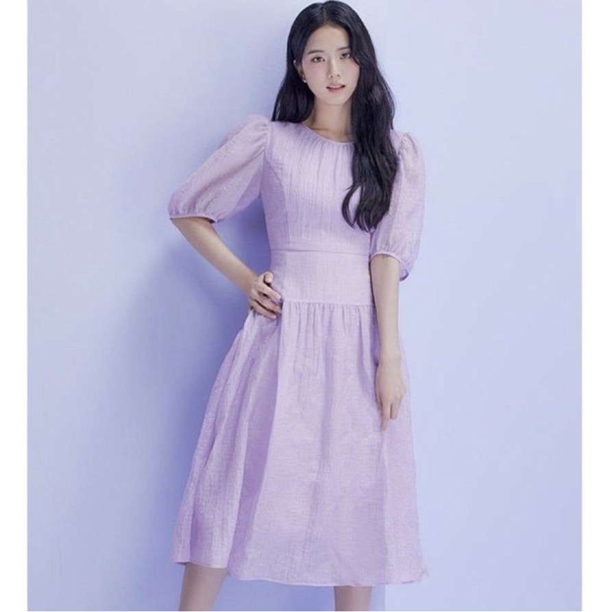 CASUAL DRESS IMPORT LILAC CREAM OFFICE WEAR PREMIUM MIDI ALL SIZE BEST