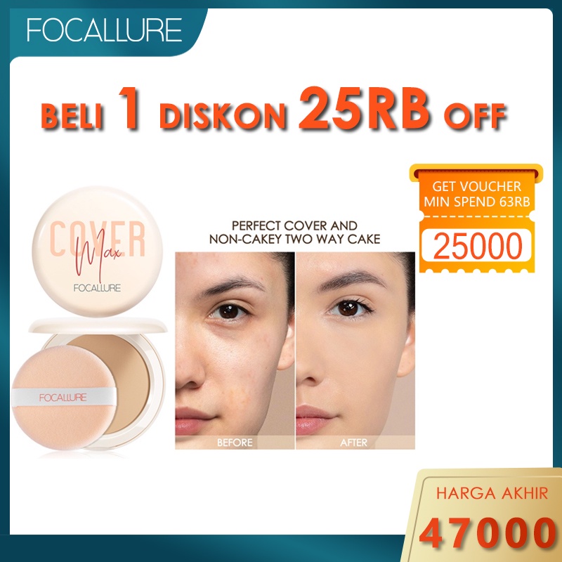 Focallure High Coverage Oil Control Pressed Powder Two Way Cake Powder Foundation Non-cakey Anti-oxidation Powder