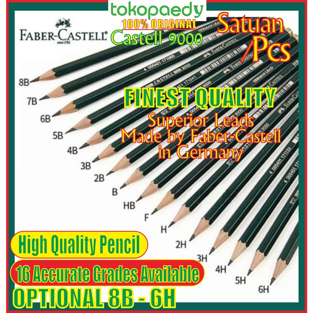 

[SATUAN] Pensil FABER-CASTELL 9000 /PCS /8B, 7B, 6B, 5B, 4B, 3B, 2B, B, HB, F, H, 2H, 3H, 4H, 5H, 6H