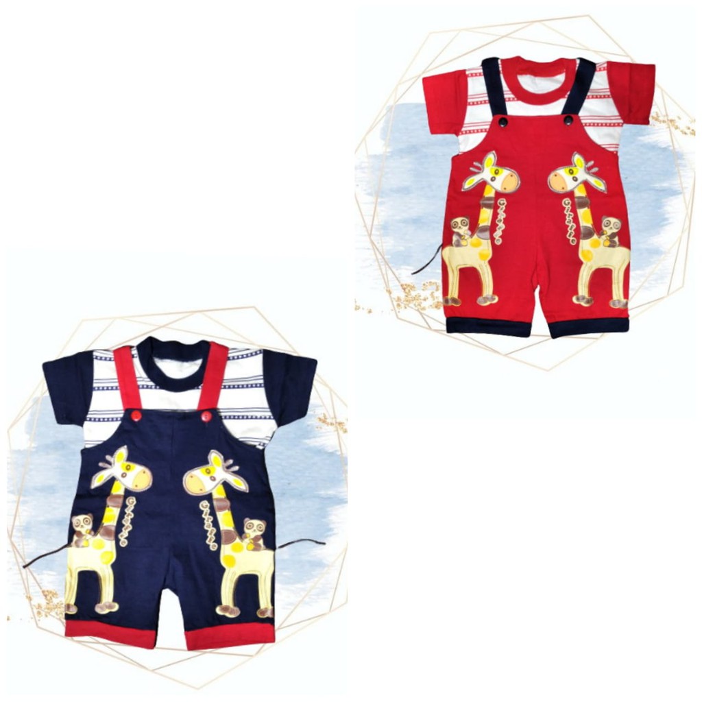 setelan baju bayi overall motif jerafah