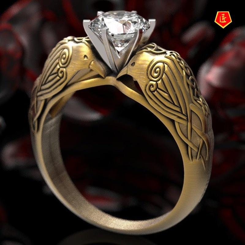 [Ready Stock]Creative Crow Totem Diamond Gold Ring