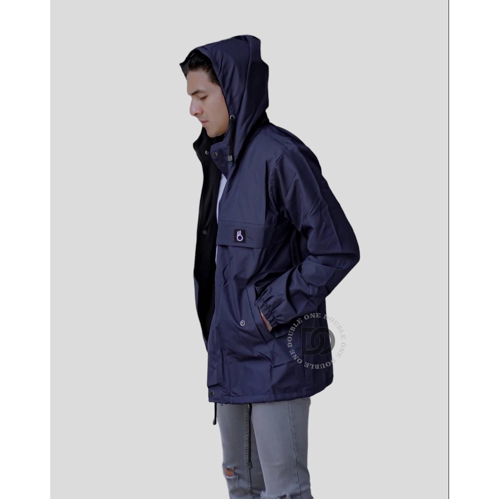 DOUBLE ONE - Jaket Hoodie Pria Outdoor Taslan Original The Bojiel / Jaket Parka Parasut / Jaket Hoodie Waterproof Navy Blue