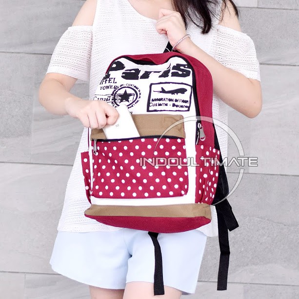 Tas Ransel wanita ORI IMPORT JS-202 Kanvas Tas Backpack wanita Tas Sekolah Anak  BACKPACK PARIS