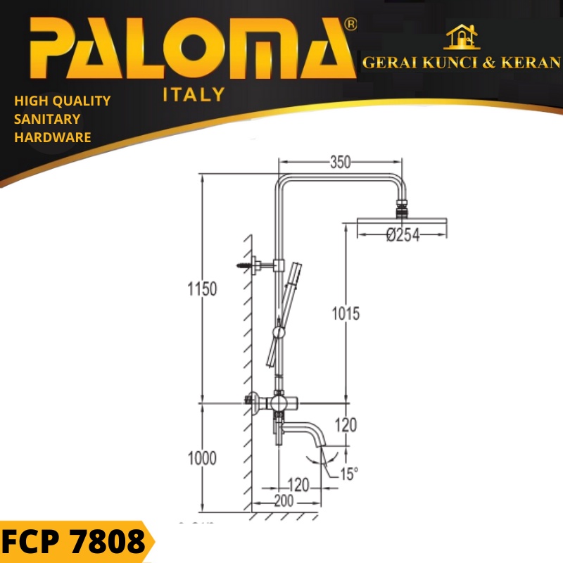 PALOMA FCP 7808 Shower Tiang Set Column Mandi Keran Kran Panas Dingin Satin Gold