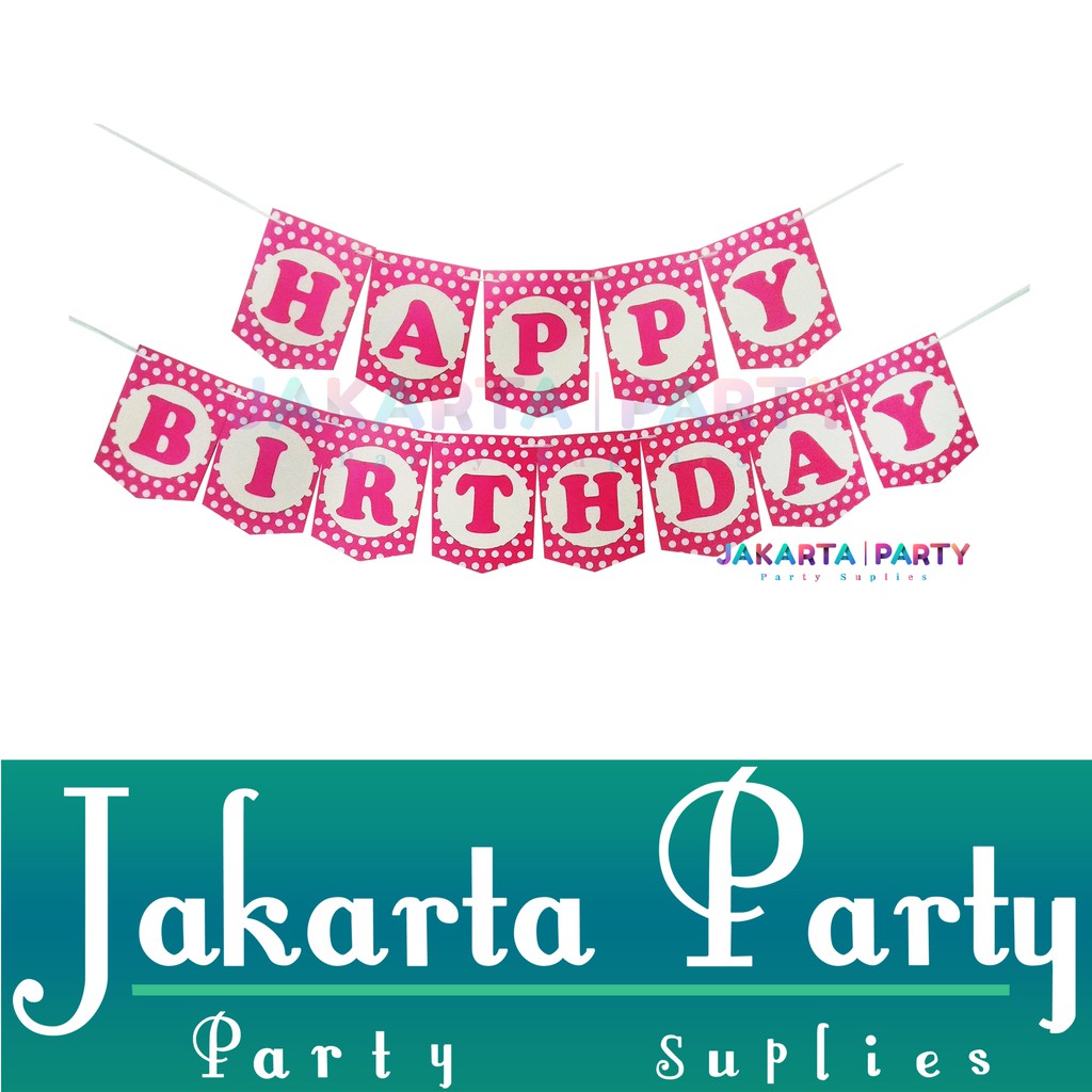 Banner Happy Birthday Pink Polkadot / Bunting Flag / Party Flag