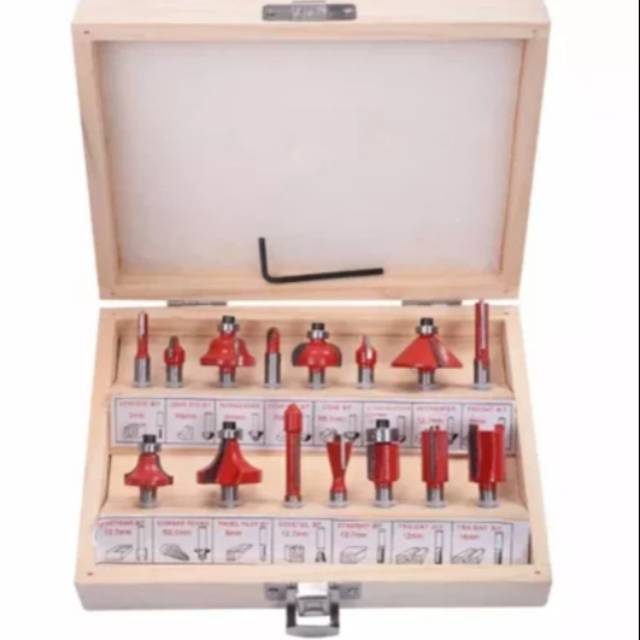 Set 15pcs mata Pisau Mesin Profil Trimmer Router Bit / Mata Pola Ukir Kayu