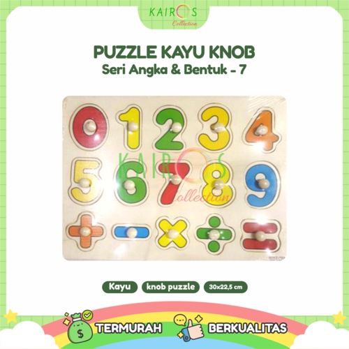 Puzzle Anak Kayu Knob Belajar Angka dan Bentuk