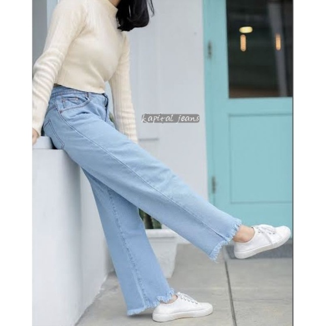 Celana Jeans Wanita Highwaist Kulot Jeans Wanita Loose Pant