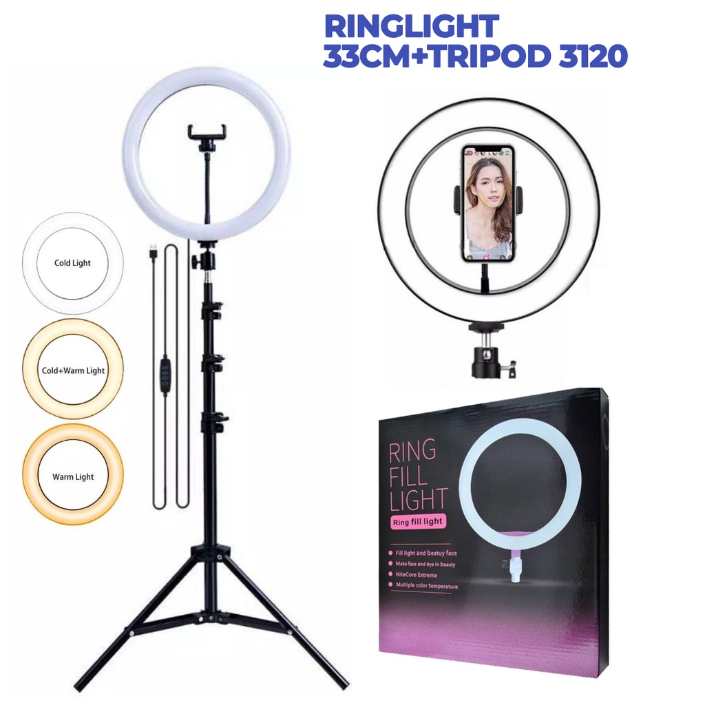 Trend-Tripod MultiTrend-Paket Ringlight LED 33 CM / Lampu Make Up Vlog Plus Tripod Weifeng