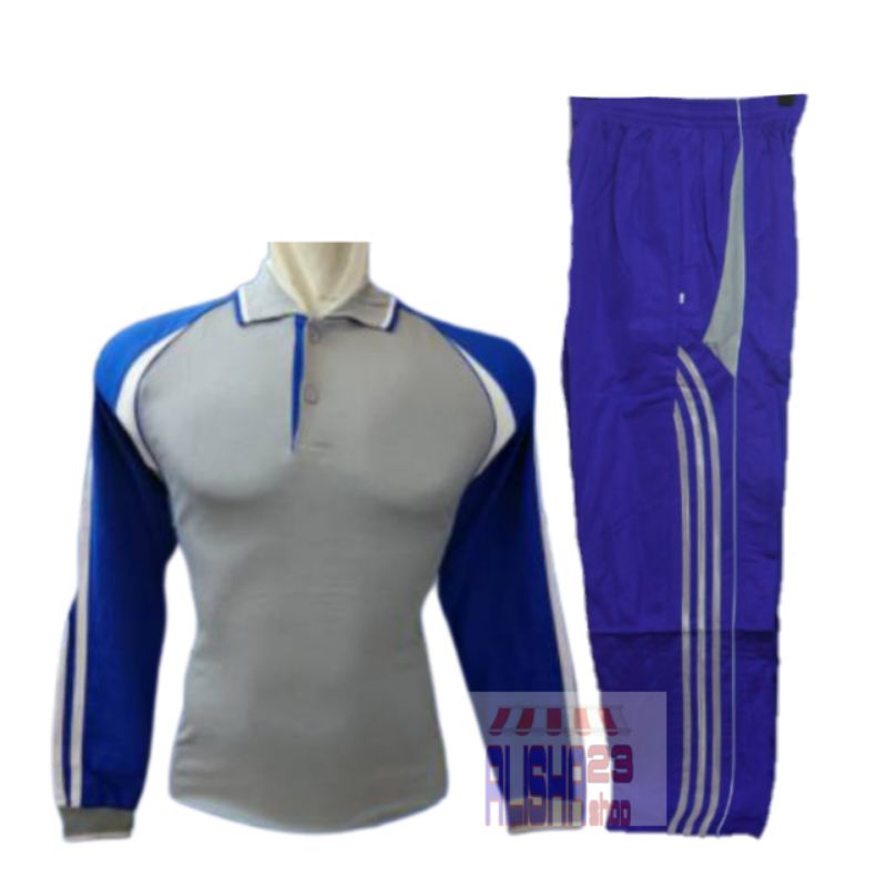 SETELAN BAJU KERAH LENGAN PANJANG KATUN CELANA TRAINING STELAN OLAHRAGA BAJU KERAH TANGAN PANJANG DE