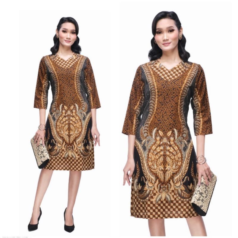 Dress Batik Wanita Jumbo 4L-5L Modern Lengan ¾ Terusan Tunik Big Size XXL-XXXLRHN-Ck