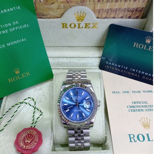 Jam Tangan Wanita Rolex Automatic Tanpa Baterai Analog Tanggal Aktif Set Komplit Box Rolex Original
