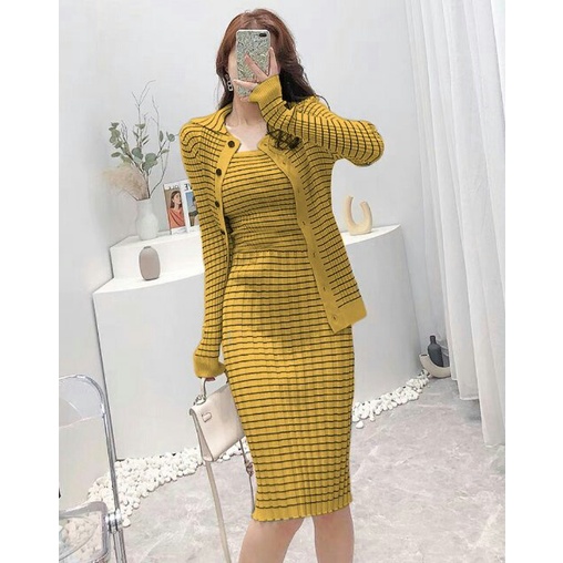 Dress Sikya + Cardi - Dress Casual Wanita Terbaru - Dress Rajut Terbaru - Pakaian Perempuan