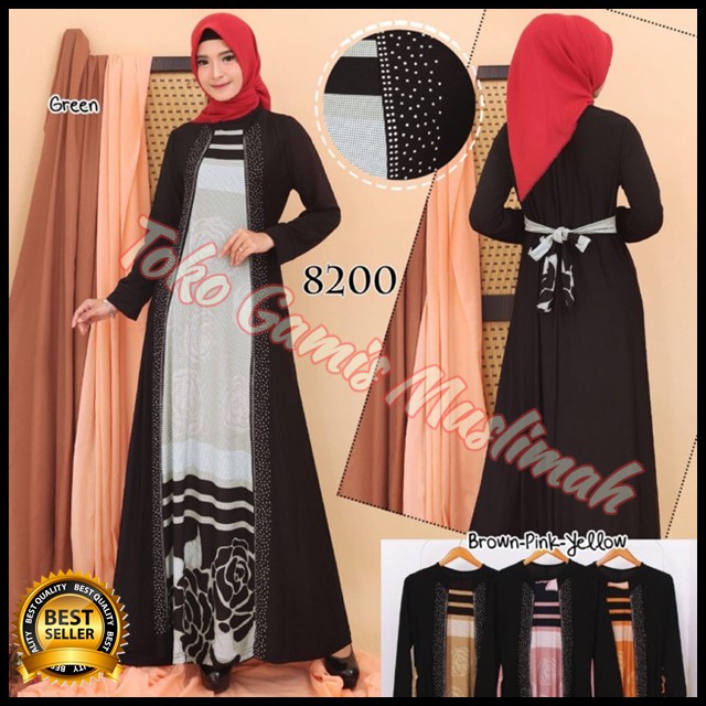 Gamis Jersey Belmont Kombinasi Motek Baju Gamis Wanita Terbaru Gamis Syari Dress Maxi 8200 (HJ)