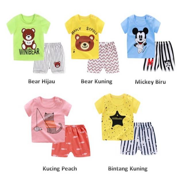 Setelan Pendek Anak Baju Anak Pendek Gambar Motif IMPORT QUALITY S22