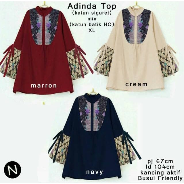 Atasan muslim 60339 adinda top/baju tunik/baju batik wanita/atasan muslim wanita Murah