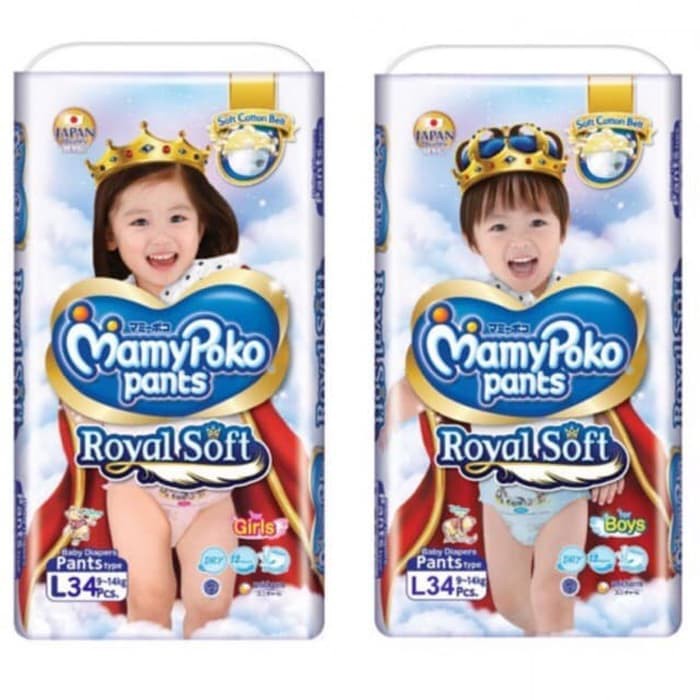 Popok Celana Bayi MamyPoko Pants Royal Soft L 34 Boys Girls