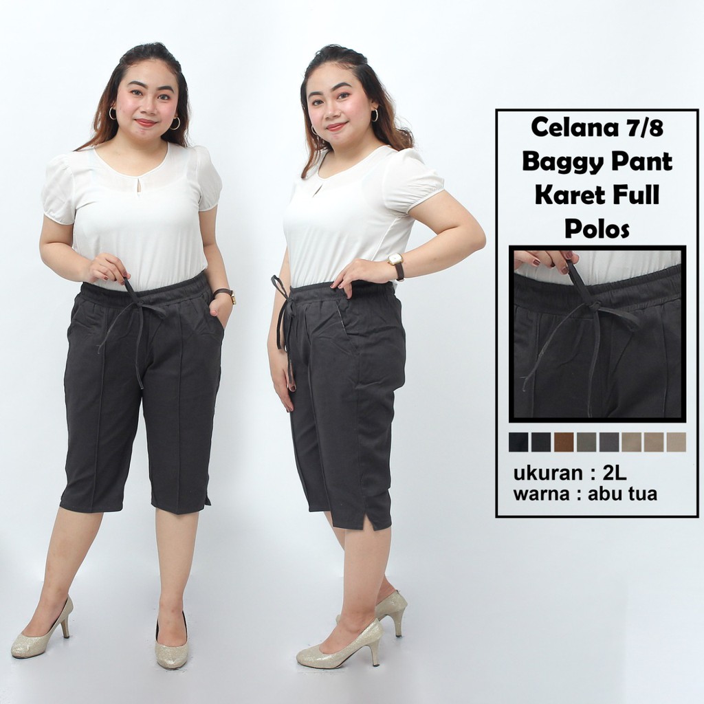 Putri Nasya - Celana Big Size Pendek 7/8 Ukuran 8L,6L,5L,4L,2L,XL, All Size Warna Cream Moca Hitam Abu Tua Muda Capucino