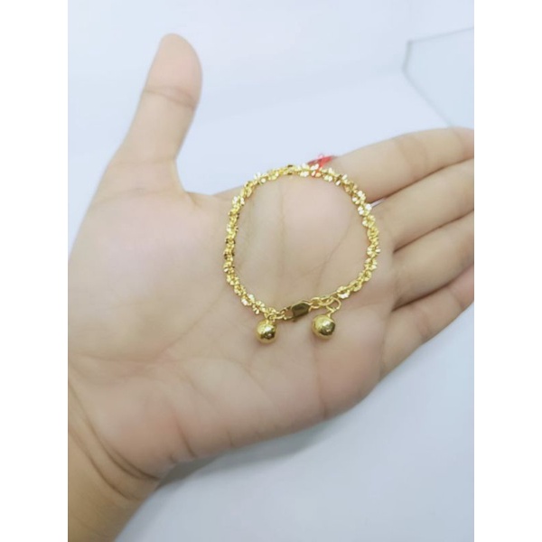 gelang nori ukir anak +2bel / gelang perak asli silver 925 lapis emas/ gelang fashion anak/ bayi