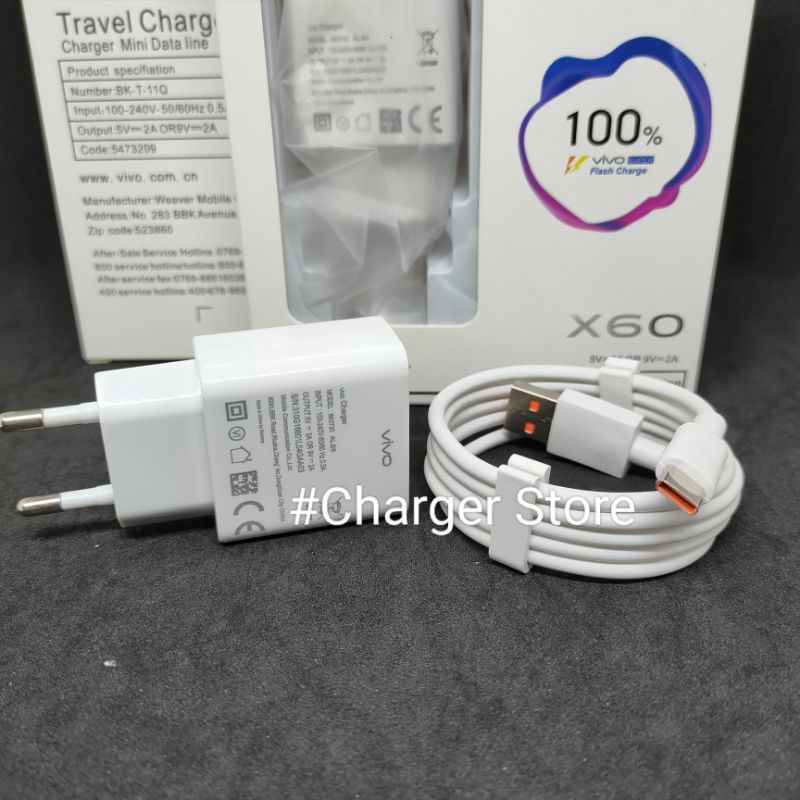 Charger Vivo Original 100% 9V-2A Fast Charging Kabel Type C Qualcomm Quick Charger