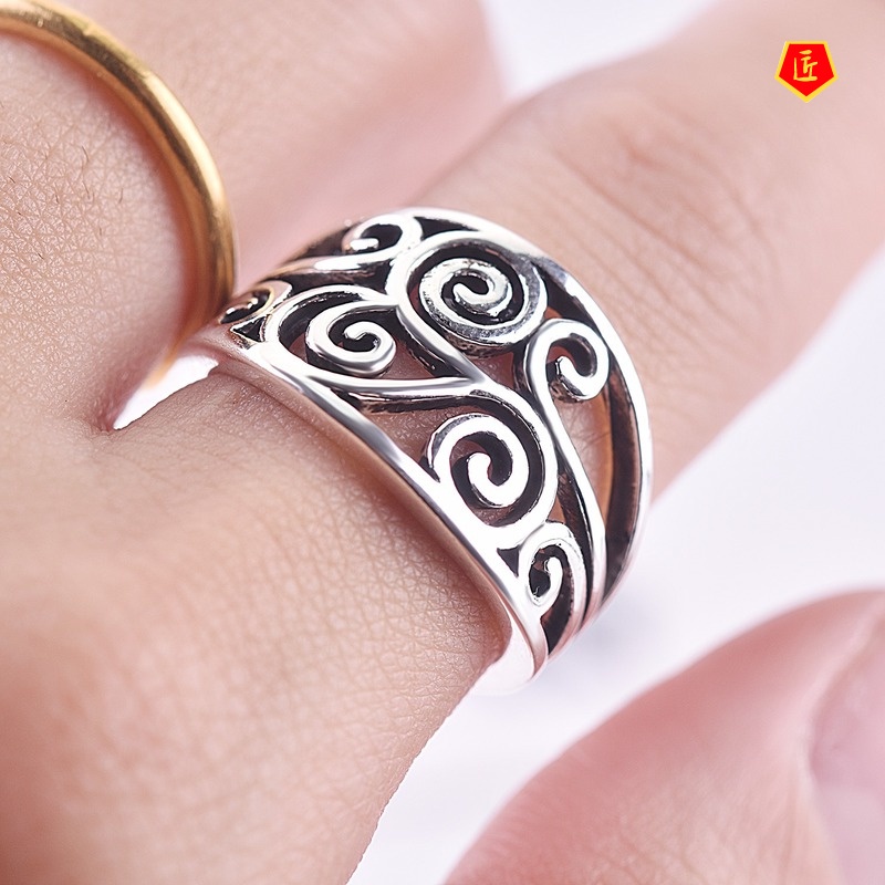 [Ready Stock]Vintage Silver Black Hollow Flower Ring