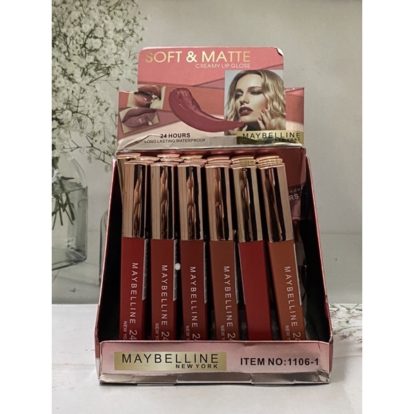 [ 12 PCS ] LIPGLOSS MAYBELLINE MATTE &amp; SOFT LONGLASTING ITEM NO : 1106-1 / LIPCREAM TAHAN AIR