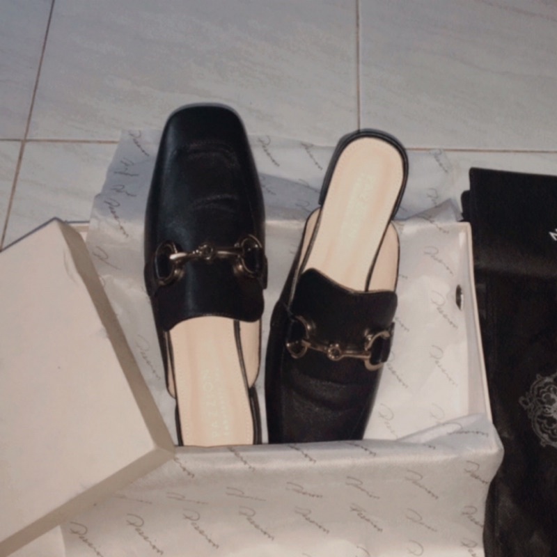 Slip-On Mules Heels Sepatu Wanita Hitam EU 40 PAZZION Original