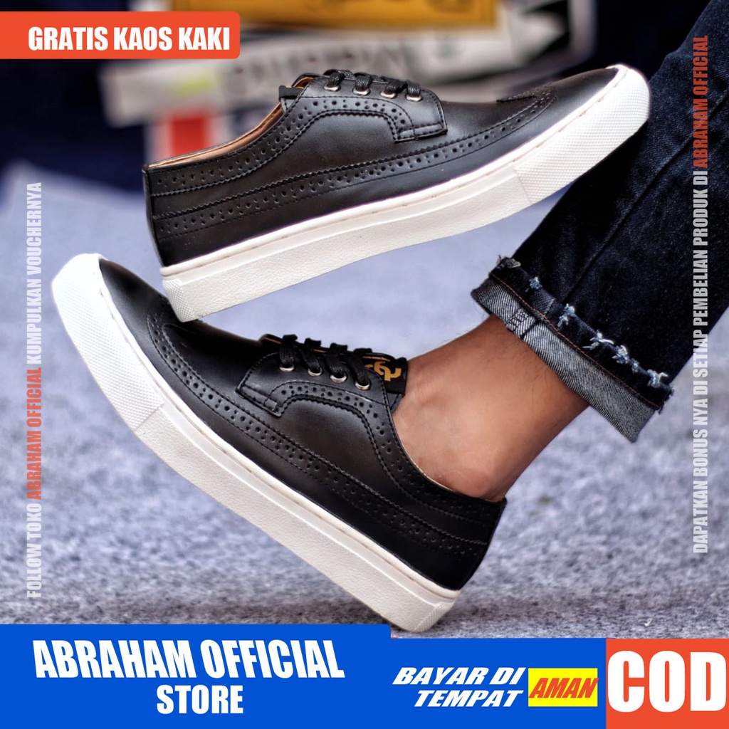 ABRHM X JHON Sepatu Kasual Pria Sepatu Pria Casual Kulit Pu Sepatu Casual Cowo/Cowok Sepatu Kerja Kantor Semi Formal Anti Slip Kuliah Kondangan Gaya keren Kekinian Murah Terlaris