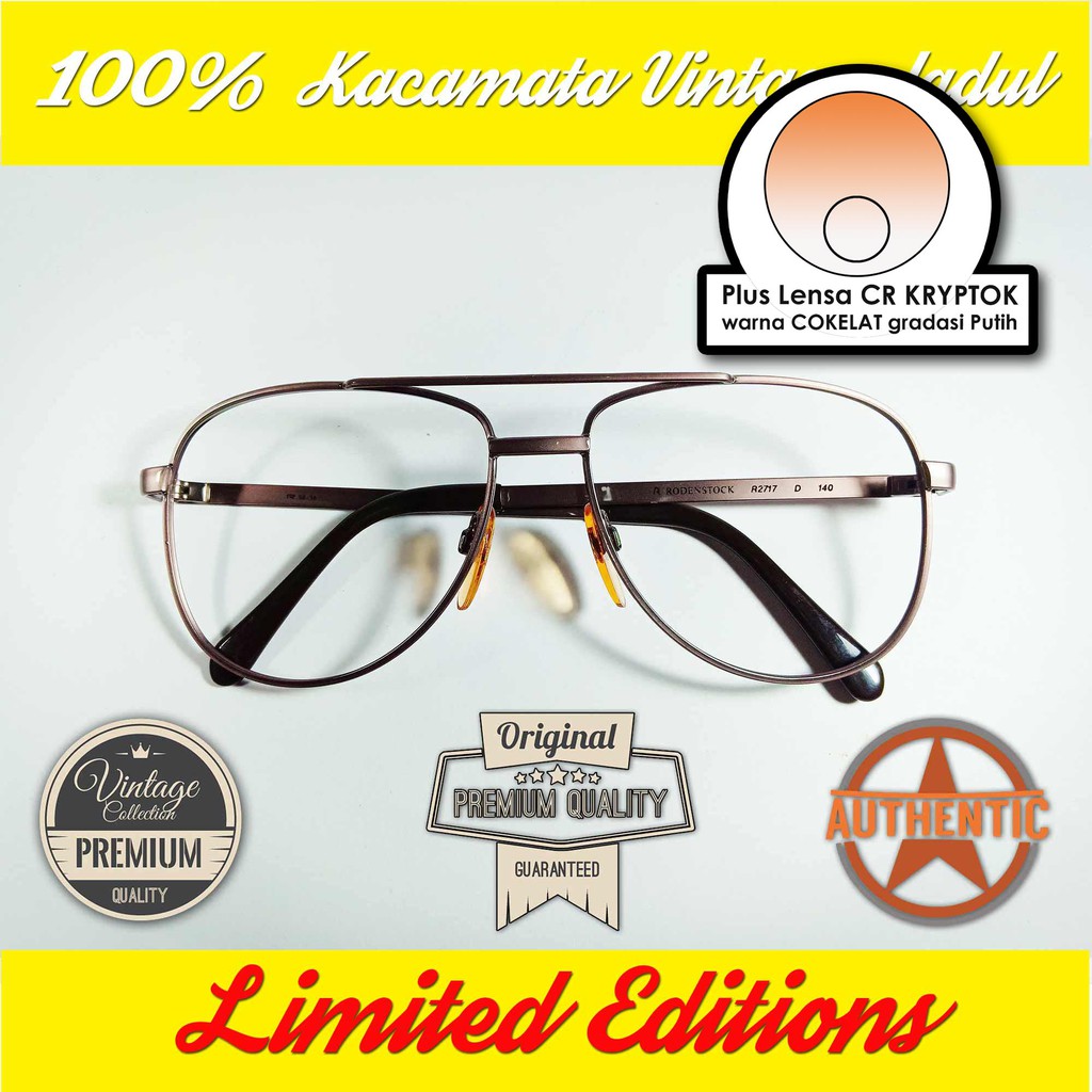 Kacamata Vintage Original Aviator RODENSTOCK R2717 BROWN dan Lensa Bifokal KRYPTOK COKELAT GRADASI