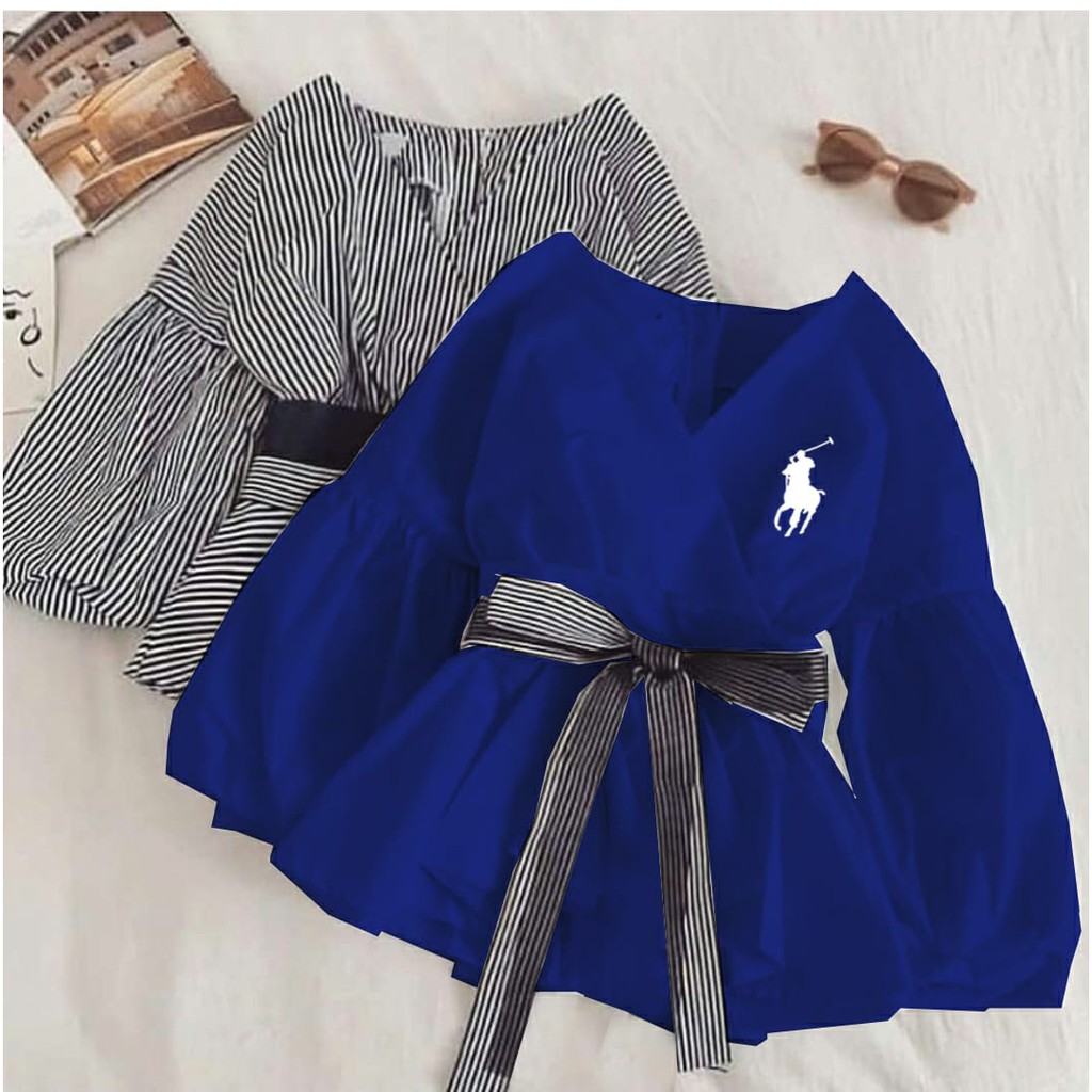 FWG - BLOUSE DAIMA / BLOUSE SALUR / BLOUSE KOREA / ATASAN TERBARU  / ATASAN WANITA-NAVY POLOS POLO