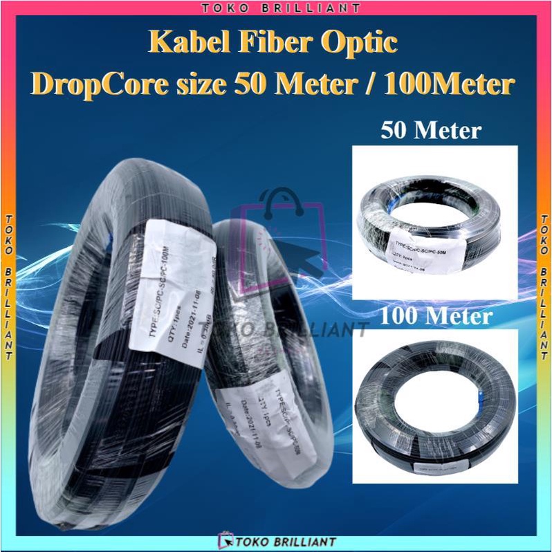 Kabel ftth dropcore precon fiber optik simplex single mode 1 core 100m atau 50m 1Core 3 Seling