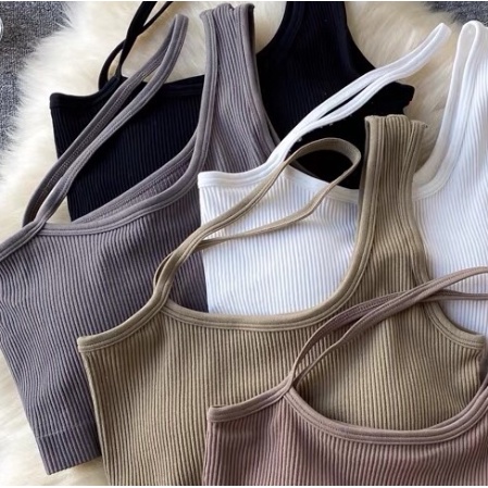 LDS Bra 853 tanktop crop top tali samping Korean Cross Tank Top Stylish Wanita Toga Padded Tanktop Crop Tanktop Bra With Cup Tanpa Kawat Import