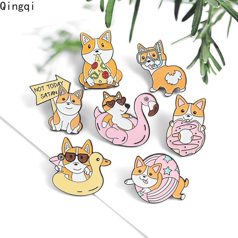 Bros Pin Enamel Bentuk Kartun Anjing Corgi Pizza Donat Untuk Hadiah