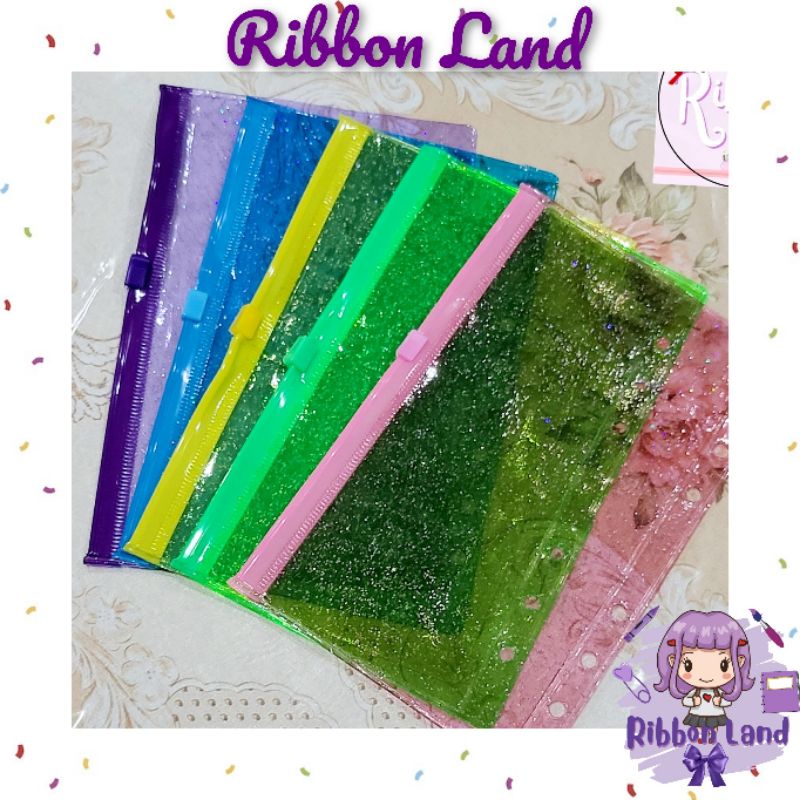

A6 Zipper Ziplock 6 lubang Binder Bahan PVC Glitter TEBAL
