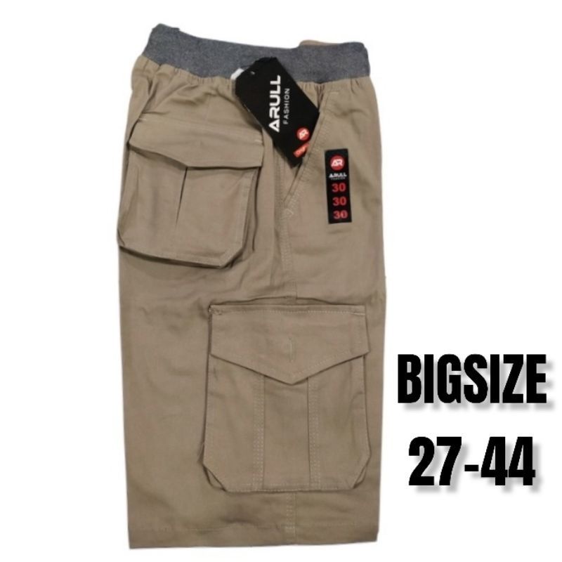 [KREM] Celana Cargo Pendek Pria Biig Size Cargo Kimpol Pinggang Karet Cargo Ukuran Jumbo Size 27 Sampai 44