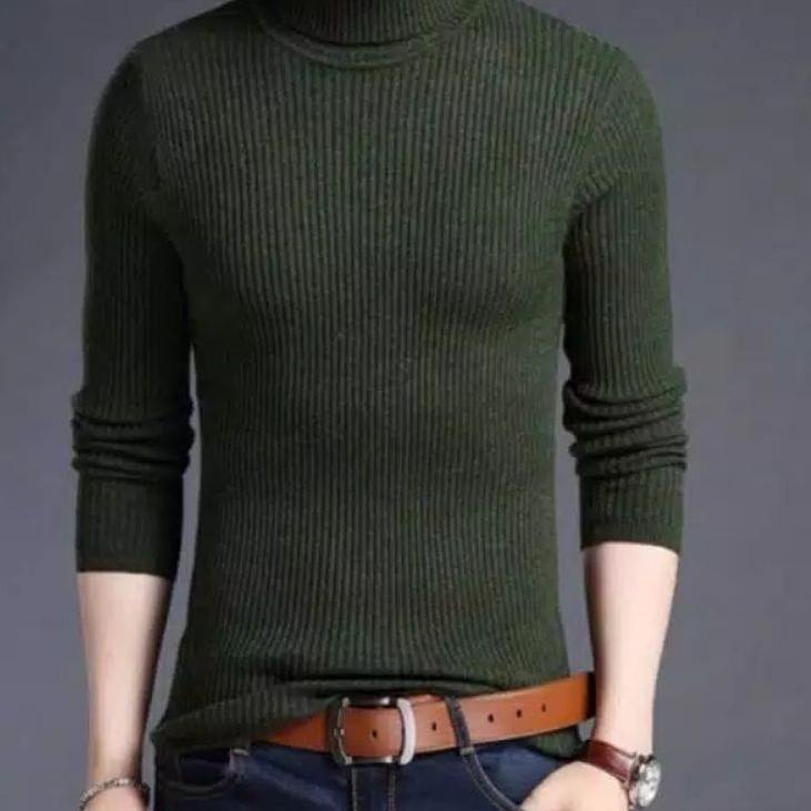 Paling Dicari.. Rajut Pria Kerah Tinggi Bahan Tebal / sweater rajut / jaket rajut / atasan pria / ba