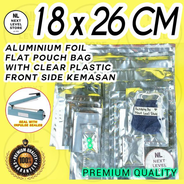 Aluminium Foil Pouch 18x26cm Flat Bag Clear Plastic Kemasan Premium