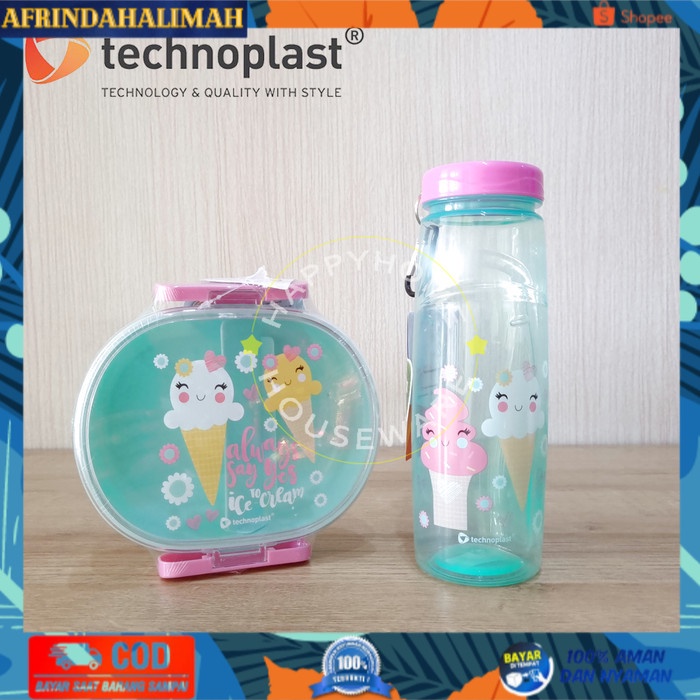 

[TERBARU] TECHNOPLAST Paket Hemat School Ice Cream Set/ Tempat Bekal & Botol Air - Hijau