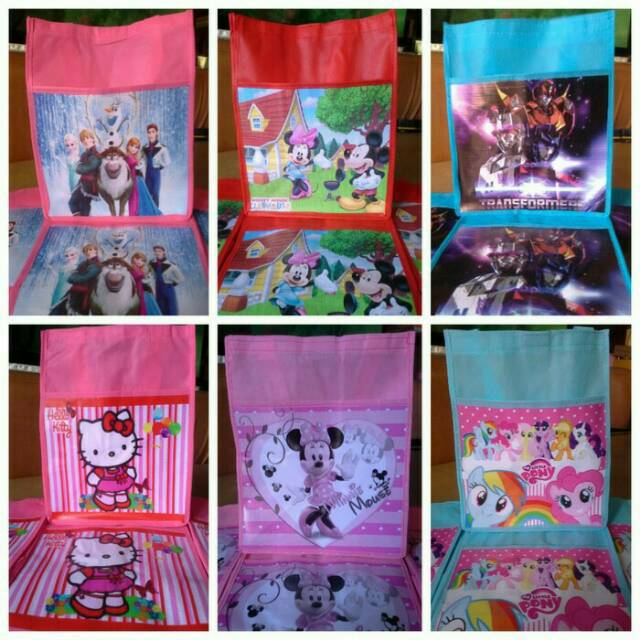 

Tas Tenteng Vinil mix Spunbond / souvenir ultah anak cars frozen little pony thomas murmer