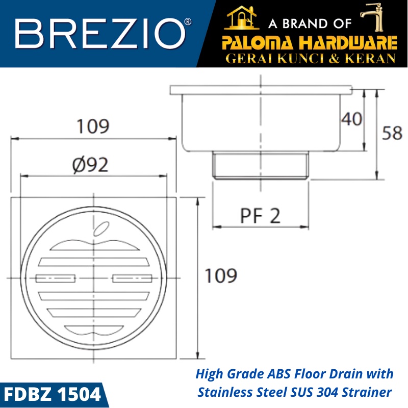 Floor Drain Brezio FDBZ 1504 Lubang Saringan Air Lantai Mandi