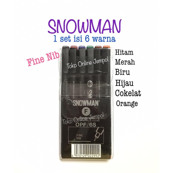 

isi 6 warna Spidol Snowman OPF Fine Nib marker plastik ATK1021SM promo