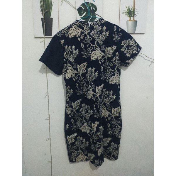 Dress Batik Mix Brukat Navy  Preloved