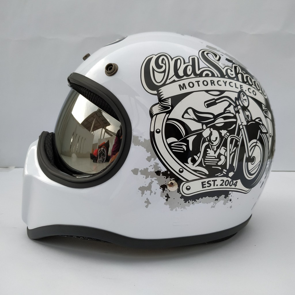 Helm Cakil HBC New Old School White + Inner Visor ( Fullface / Retro / Klasik / Vespa )