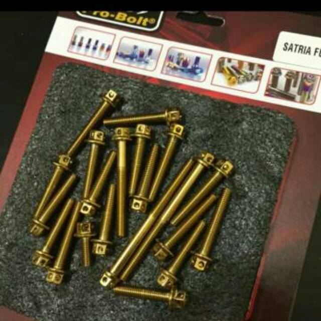 baut Probolt Blue Gold set blok bak mesin kanan kiri satria Fu F lama karbu barong facelift