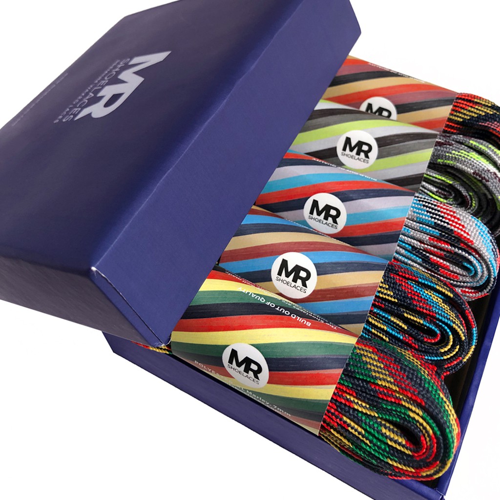 MR Shoelaces BOXMF06 Paket Tali Sepatu Motif Gepeng Flat 6-7mm Isi 6 Pasang (Ultimate Box)