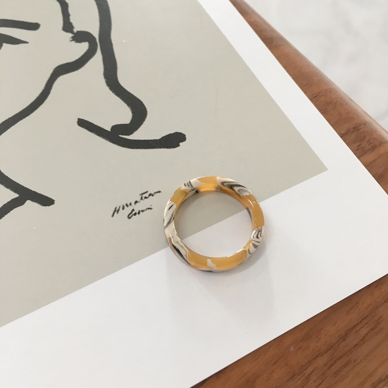 Cincin Amber Asetat Warna Campur Gaya Retro Korea Minimalis Untuk Unisex