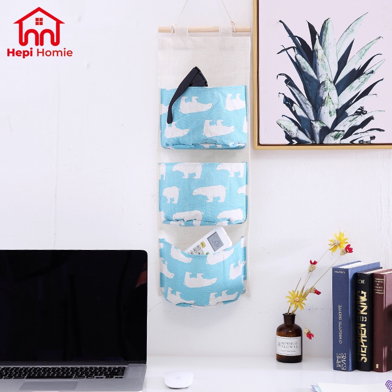 [HH] STORAGE BAG GANTUNG KAIN KANVAS 3 SEKAT / ORGANIZER KOREA DINDING SERBAGUNA