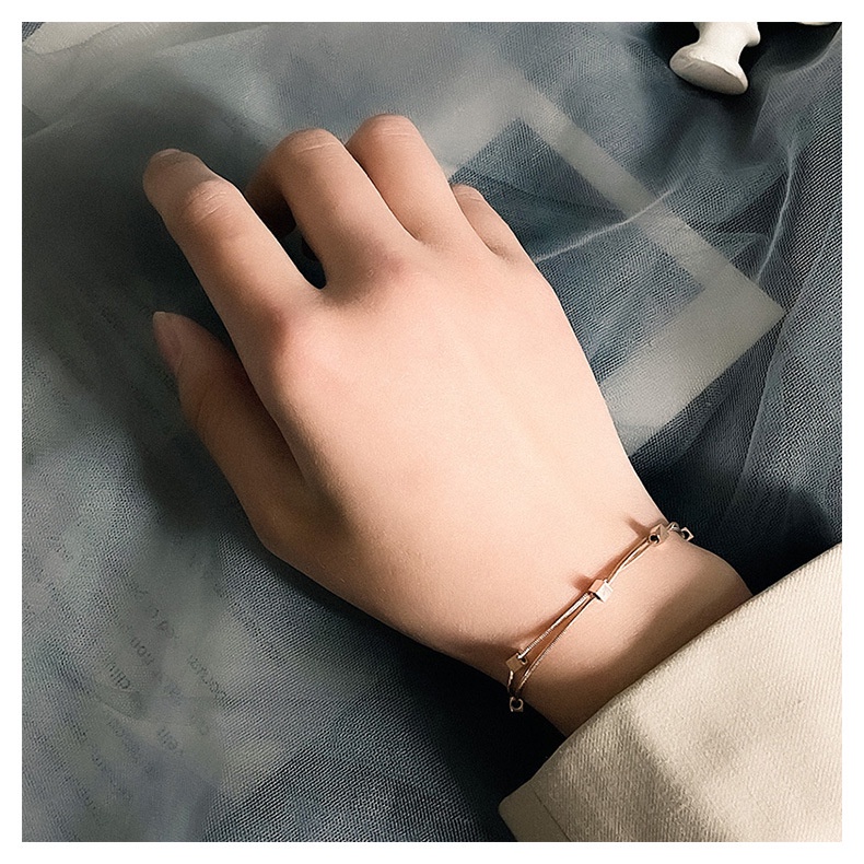 Gelang Tangan Rantai Baja titanium Lapis Ganda Warna rose gold Untuk Wanita